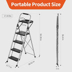4 Step Ladder, Folding Step Stool with Tool Platform, Wide Anti-Slip Pedal and Anti-Slip Feet, Sturdiest Steel Construction, 900lbs Capacity Steel Ladder, Installation Free, Grey