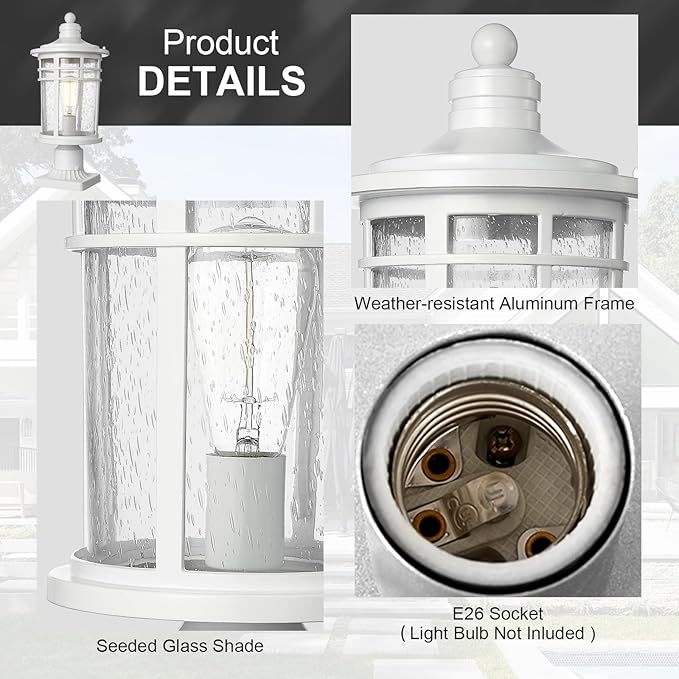 Darkaway Outdoor Post Lights Lamp Posts Outdoor Lighting, 17inch Large Waterproof Aluminum Post Lights Outdoor Light Fixtures with Glass, Light Posts for Outside Patio Yard (Large, White)