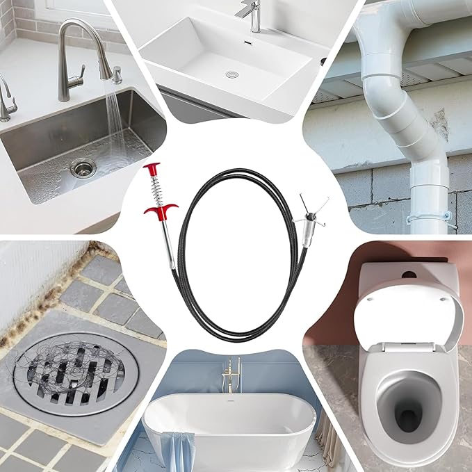 Drain Snake,116 inch Drain Clog Remover - Flexible Grabber Claw Pick Up Reacher Tool for Home Sink, Bathroom Tub,Drain, Toilet, Tight Spaces