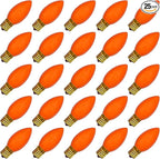 C9 Halloween Orange Replacement Bulbs 25 Pack, C9 Ceramic Orange Incandescent Bulb Christmas Light Bulbs for Halloween String Lights Outdoor Patio Christmas Lighting, E17 Intermediate Base, 7 Watts