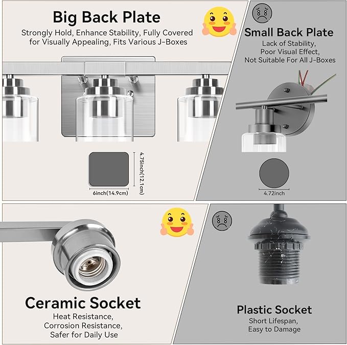 5-Light Bathroom Light Fixtures, 31" Modern Vanity Lights Over Mirror with Clear Glass Shades, Brushed Nickel Light Fixture, Classic Wall Light Fixture for Mirror Living Room Cabinet Bedroom Porch