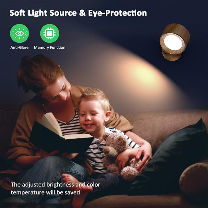 LED Wall Lights, Wall Lamp 3 Color Temperatures & Dimmable Magnetic 360° Rotation with Remote, Wall Sconces 3 Pcs with 3000mAh Rechargeable Battery, Cordless Wall Light for Reading Bedside Hallway
