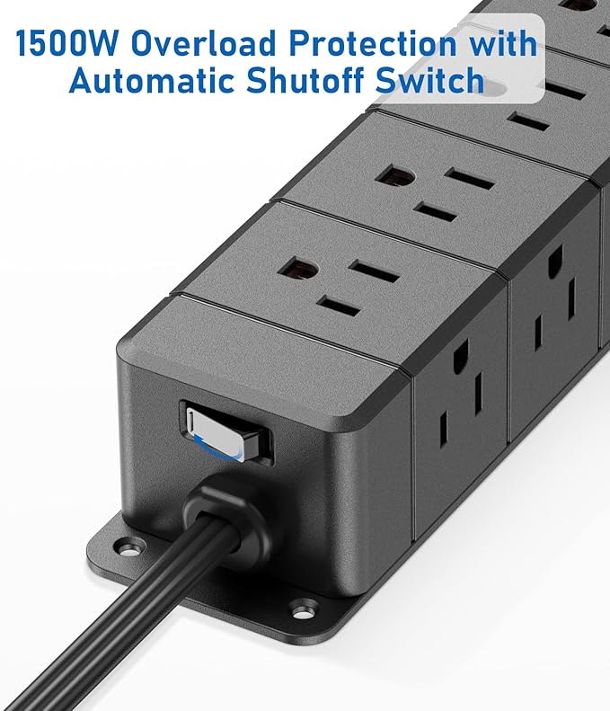 30W USB C Power Strip Surge Protector,Ultra Thin Flat Plug Power Strip 4 Side 12 Outlets,1 PD Fast Charing,2 USB-C, 2 USB-A(4 USB Total 40W),6ft Slim Extension Cord,16 in 1 Desk Power Bar,1200J Black