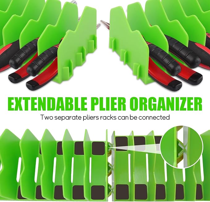 4 Pack Plier Organizer Rack, Pliers Organizer for Tools Cutters with Extendable Design & Non-Slip Rubber Base, 40 Slots Tool Box Drawer for Pliers, Wrenches, Screwdrivers,Green