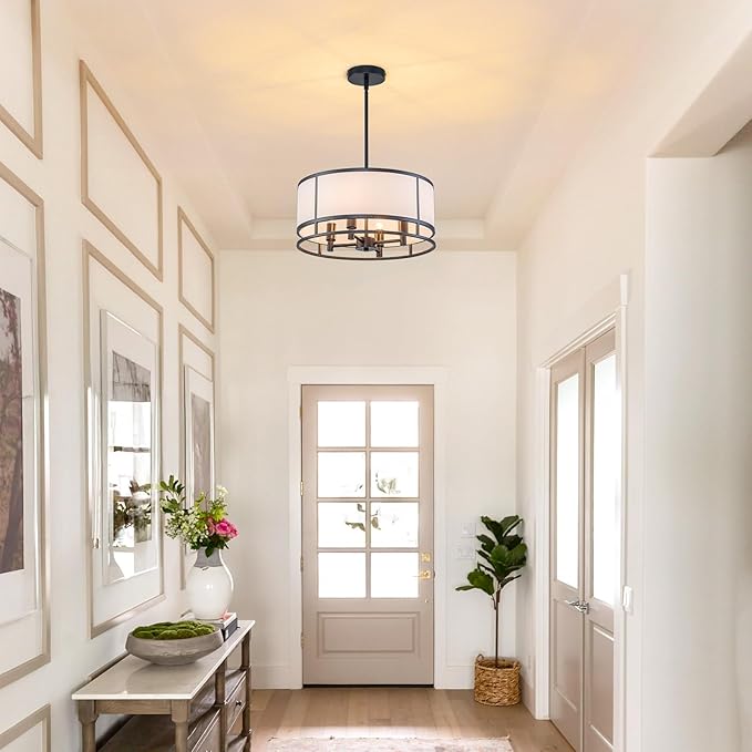 15.7 Inch Drum Dining Room Light Fixture Over Table, Modern Fabric Chandeliers Pendant Light for Dining Room,for Kitchen,Entryway,Living Room