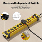 Plug'n 8 Outlet Long Power Strip,2700J Surge Protector with Individual Switches,Wide Spaced,Heavy Duty Power Strip with 6FT/14AWG/15A Power Cord and Flat Plug for Workshop,Garage,Industrial,Home