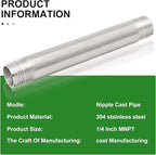 TAISHER 4PCS Stainless Steel Pipe Fittings, 1/4" NPT x 1/4" NPT Male Threaded, 8" Length Nipple Cast Pipe