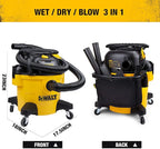 DEWALT 10 Gallon Shop Vacuum Wet and Dry, 5.5 Peak HP Poly Wet Dry Vacuum Cleaner with Attachments, 2-Stage Motor, Portable Handle/Caster with Drain Blower, DXV10PZ for Car, Garage, Workshop, Pet Hair