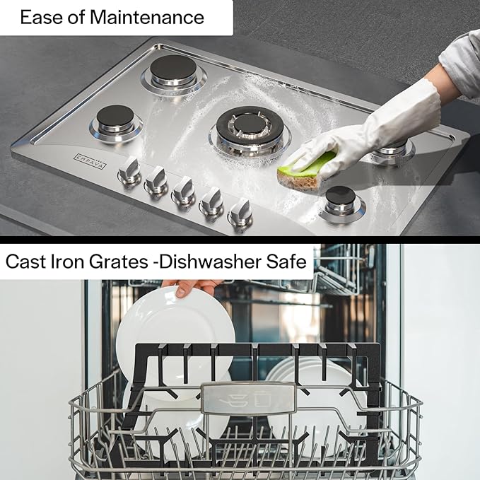 Empava 30 Gas Stainless Steel 5 Italy Sabaf Sealed Burners with NG/LPG Conversion Stove Top Cooktops Designed for Kitchen and RV Use, 30 Inch