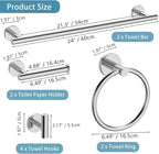 10-Pieces Bathroom Hardware Set, Includes 24 Inch Towel Racks for Bathroom Wall Mounted, Toilet Paper Holder, Towel Hooks for Bathrooms, Towel Rings for Bathroom Wall (Polished Chrome)