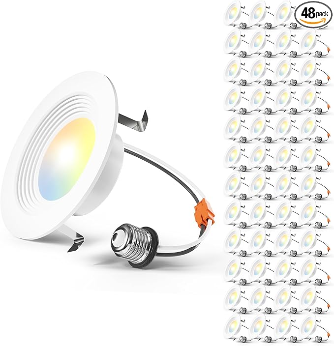 Amico 48 Pack 4 inch 5CCT LED Recessed Lighting, Dimmable, 8.5W=60W, 650LM, 2700K/3000K/4000K/5000K/6000K Selectable, Retrofit Can Lights with Baffle Trim, IC & Damp Rated - ETL & FCC Certified