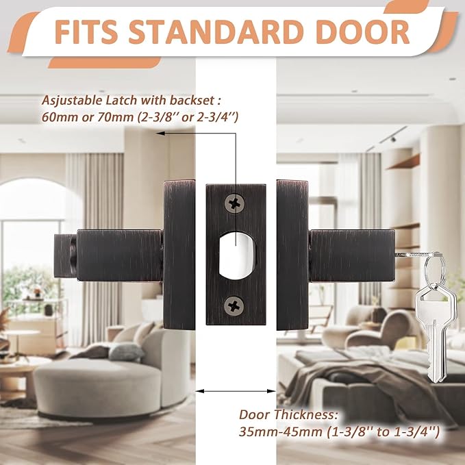 Probrico 2 Pack Oil Rubbed Bronze Entry Door Lever with Lock, One Keyway Entrance Door Locksets for Front Door (Three Same Keys), Exterior Square Door Lock Interior Bedroom Entrance Door Knob