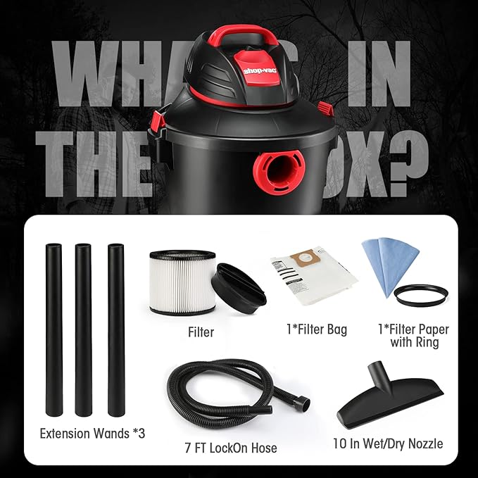 Shop-Vac 5920689 Wet/Dry Vacuum Cleaner, 6 Gallon, 3.0 Peak HP, 1.25 Inch Diameter x 7 Foot Hose, 6 Foot Cord, Ideal for Jobsite, Garage & Workshop