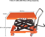 ONEN Hydraulic Scissor X-Frame Lift 1102 LBS Lifting Capacity, 59 in Lifting Height, Manual Scissor Lift Table with 4 Lockable Wheels & Foot Pump, Elevating Hydraulic Cart for Material Handling