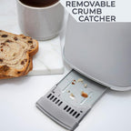 Rae Dunn Retro Rounded Bread Toaster, 2 Slice Stainless Steel Toaster with Removable Crumb Tray, Wide Slot with 6 Browning Levels, Bagel, Defrost and Cancel Options, Sand