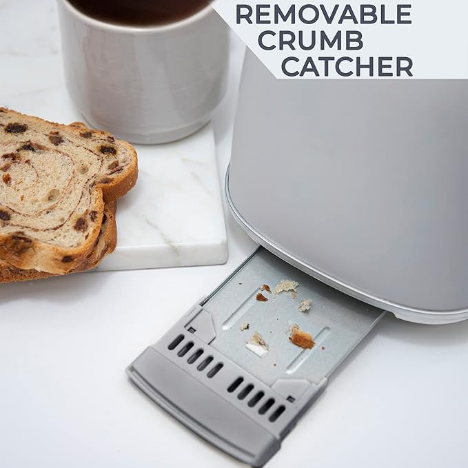 Rae Dunn Retro Rounded Bread Toaster, 2 Slice Stainless Steel Toaster with Removable Crumb Tray, Wide Slot with 6 Browning Levels, Bagel, Defrost and Cancel Options, Sand
