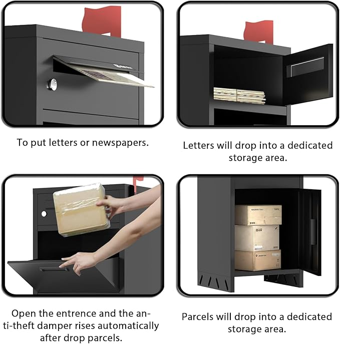 Package Delivery Boxes for Outside, Parcel Drop Boxes with Lock, Custom Address Stickers Package Drop Boxes for Outside is Weatherproof,Package Delivery Box for Porch,No Installation(15*18*43.5 in)