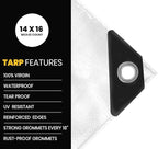 PROTARP Extra Heavy Duty 16 Mil Tarp Cover, Waterproof, UV Resistant, Rip and Tear Proof, Poly Tarpaulin with Reinforced Edges for Roof, Camping, Patio, Pool, Boat. (White 30′ X 30′)