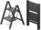 GameGem 2 Step Ladder Folding Step Stool with Wide Anti-Slip Pedal, 330LBS Capacity, Lightweight Portable Stepladder for Home and Kitchen Use, Black