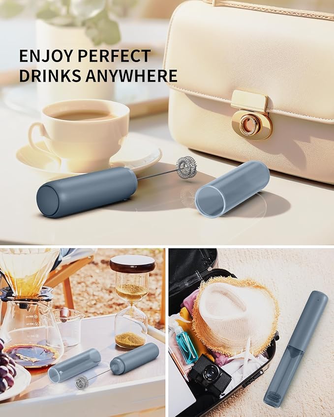 CIRCLE JOY Rechargeable Milk Frother Hanheld, Dual Ring Electric Coffee Frother, Portable Hand Frother Wand Drink Mixer for Matcha Lattes Cappuccino, Kitchen Gifts, Blue