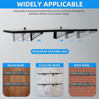 2-Pack 1.64x4ft Heavy Duty Adjustable Garage Wall Shelving, 520 lbs Load Capacity, Garage Shelving Wall Mounted, Floating Storage Rack with Hooks (Balck)