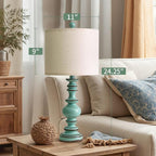 BOBOMOMO 24" Farmhouse Table Lamps Set of 2 – Distressed Teal Lamps with Linen Shades, Cottage Style Bedside Lamps for Bedroom, Living Room, or Entryway, Medium Height Lamps with Coastal Vintage Charm