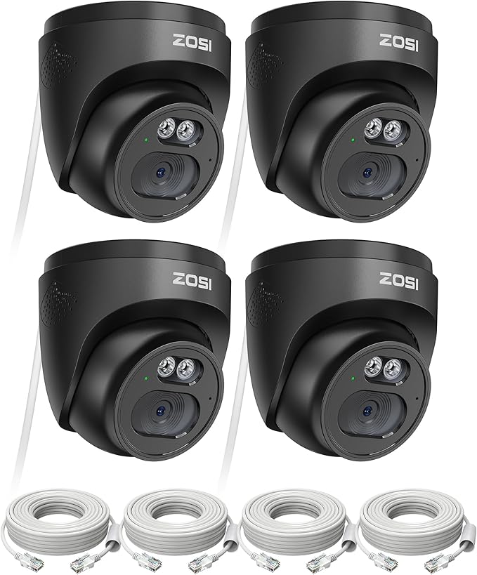 ZOSI C220 4Pack 4MP 2.5K QHD Add-On PoE IP Camera Outdoor, 1440p Surveillance Outdoor Camera to Home Security System, Only Work with ZOSI PoE NVR, 100ft Night Vision, AI Human Detection, One-Way Audio