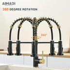 AIMADI Matte Black Kitchen Faucet,Black and Gold Kitchen Faucet with Pull Down Sprayer Commercial Single Handle Spring Sink Faucets Suitable for Farmhouses,Camper Laundry Rv Bar