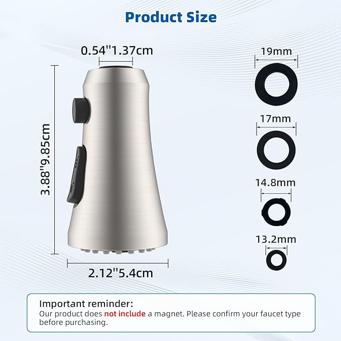 Hibbent Pull Down Spray Head for Kitchen Faucet, 3-Function Spray Nozzle with 15 Adapters, Straight Sink Faucet Head Replacement Compatible with Moen, Delta, Kohler, American Standard, Brushed Nickel