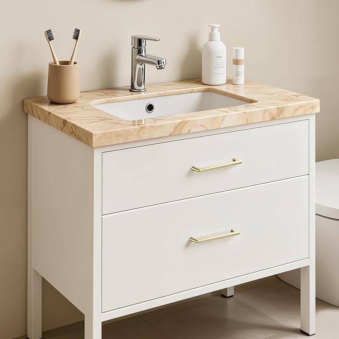 20 Pack 5 Inch(128mm) Hole Center Modern Brushed Gold Cabinet Pull Handle Timeless Vanity Drawer Pull Handle Classic Cabinet Hardware for Kitchen Dresser Bathroom, Screws Included, B-Gold(5x20)