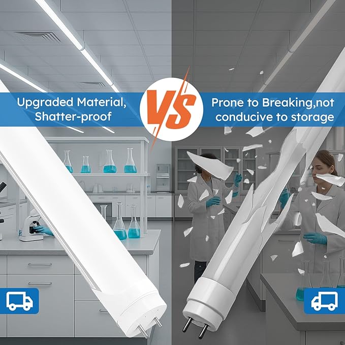 10-Pack T8 LED Tube Lights 4ft, 48 Inch Fluorescent Replacement Bulbs 2000 Lumens, 6500K Daylight White Light, Hybrid Type A+B Single/Double Ended, Clear Lens, ETL Certified