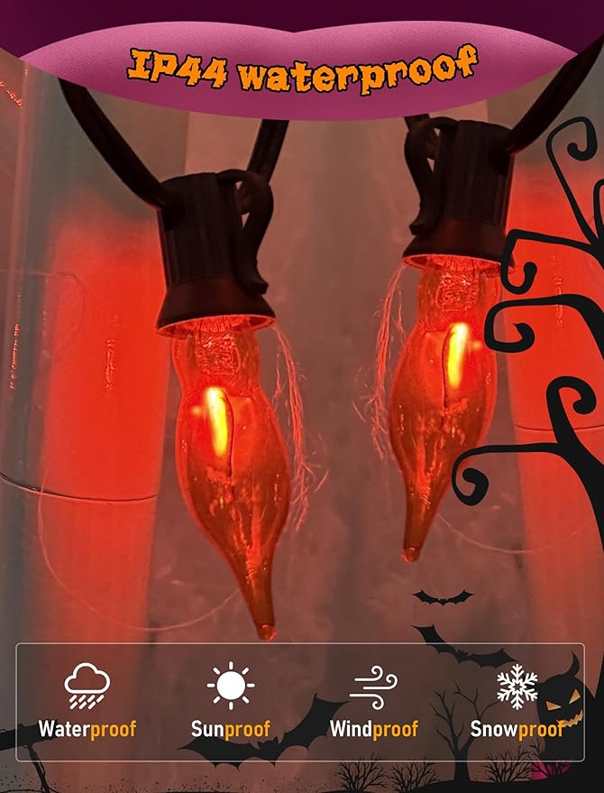 Abeja 12 Pack Flicker Light Bulb, Realistic Flame Shaped Bulb for Christmas & Halloween Candelabra Light Bulbs & String Light Replacement 1w, 120 Volt E12 Flame Candelabra Light Bulbs