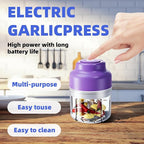 Electric Garlic Chopper, 2025 New Mini Portable Veggie Chopper, Garlic Grinder Masher Rechargeable, Wireless Food Processor for Ginger, Chili, Fruit, Meat (Blue, 320ML)