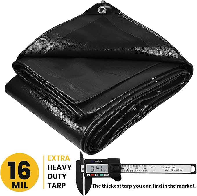 PROTARP Extra Heavy Duty 16 Mil Tarp Cover, Waterproof, UV Resistant, Rip and Tear Proof, Poly Tarpaulin with Reinforced Edges for Roof, Camping, Patio, Pool, Boat. (Black 20′ X 40′)