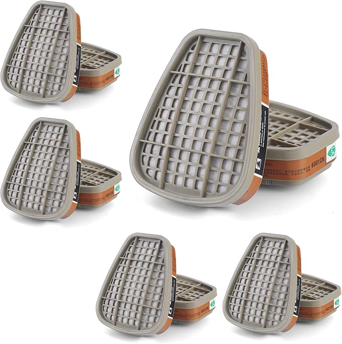 6001 Filter Cartridges for Respirator, Dust-Proof, Organic Vapor, Pollen and Chemical Cartridges, Compatible with 6200, 6800, 7502, FF402 Respirator 10PCS(5Pack), Brown