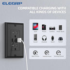 ELEGRP Wall Outlet, 20 Amp C Wall Outlets Receptacles, Outlets with A and C Ports, Tamper Resistant Receptacle, Wall Plate Included, UL Listed, 1 Pack, Black