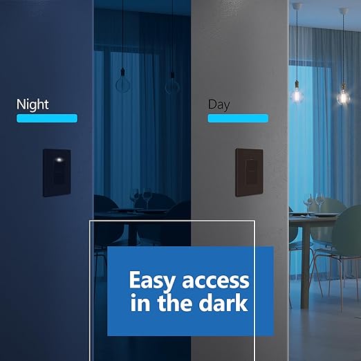 LIDER Minimalist Design Matte Finish Lighted Decorator Switch, Frameless Paddle Light Switch with Locator Light, Grounding Screw, 3-Way or Single Pole, 15A 120V, UL Listed, LS15-3W-BR, Brown