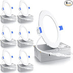 Ensenior 6 Pack 4 Inch LED Recessed Light, Dimmable, 3000K Warm White, 750LM High Brightness, 9W 120V, Damp Rated, Ultra-Thin Canless Wafer Ceiling Light - ETL & FCC & IC