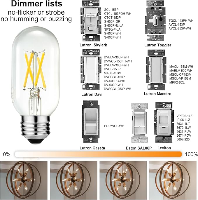 LiteHistory E26 Edison Bulb 6W Equivalent E26 LED Bulb 60 Watt Dimmable Neutral White 4000K led Light Bulb AC120V 600lm Tubular T14 T45 LED Bulb for Pendant,Sputnik,Vanity,Chandeliers Pack of 6