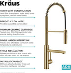 KRAUS Artec Pro Commercial Style Pull-Down Single Handle Kitchen Faucet with Pot Filler in Brushed Brass, KPF-1604BB