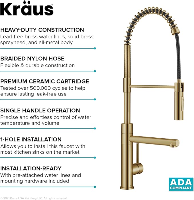 KRAUS Artec Pro Commercial Style Pull-Down Single Handle Kitchen Faucet with Pot Filler in Brushed Brass, KPF-1604BB