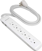 Philips 6 Outlet Power Strip Surge Protector, 6 Ft Power Cord, Designer Braided Extension Cord, Flat Plug, Perfect for Office or Home Décor, 1080 Joules, White, SPC3054WA/37