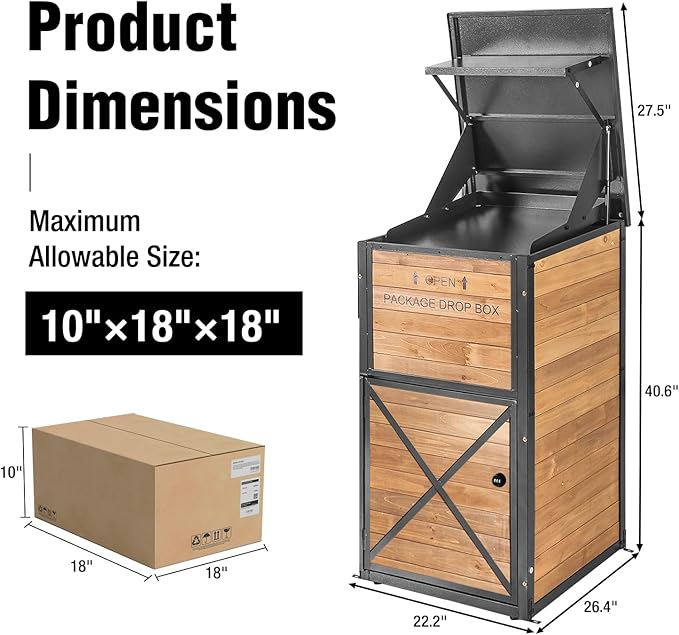 Outdoor Package Delivery Box with Lock - Weatherproof Parcel Drop Boxes for Porch, Anti-Theft Design, Wood-Grain Decorative Mailboxes for Secure Mail & Packages