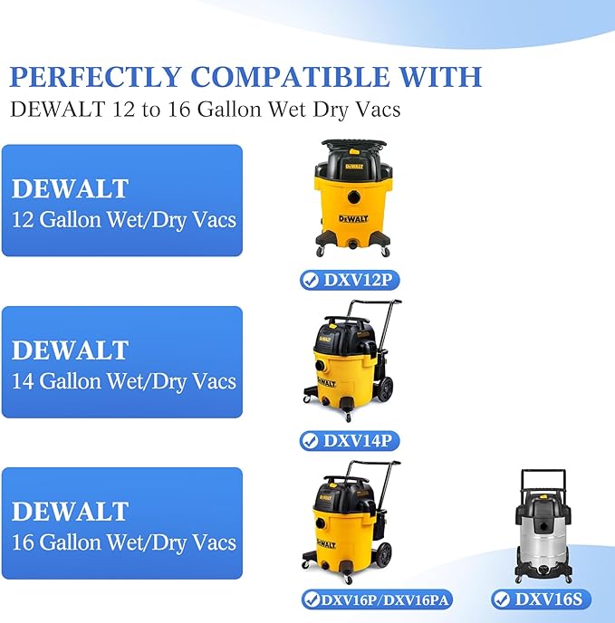 5 Pack DXVA19-4112, Vacuum Bags for DEWALT 12 to 16 Gallon Wet/Dry Vacuum, Disposable Shop Vac Bags compatible with DXVA19-4112, DXVA19-4102, Dust Collection Bag Replacement