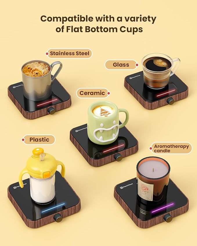 Maestri House Mug Warmer, Electric Coffee Cup Warmer for Desk with 3-Temp Settings,Auto Shut Off, Constant Temperature Heating for Beverage, Milk, Tea and Hot Chocolate at Home & Office (Wood Grain)