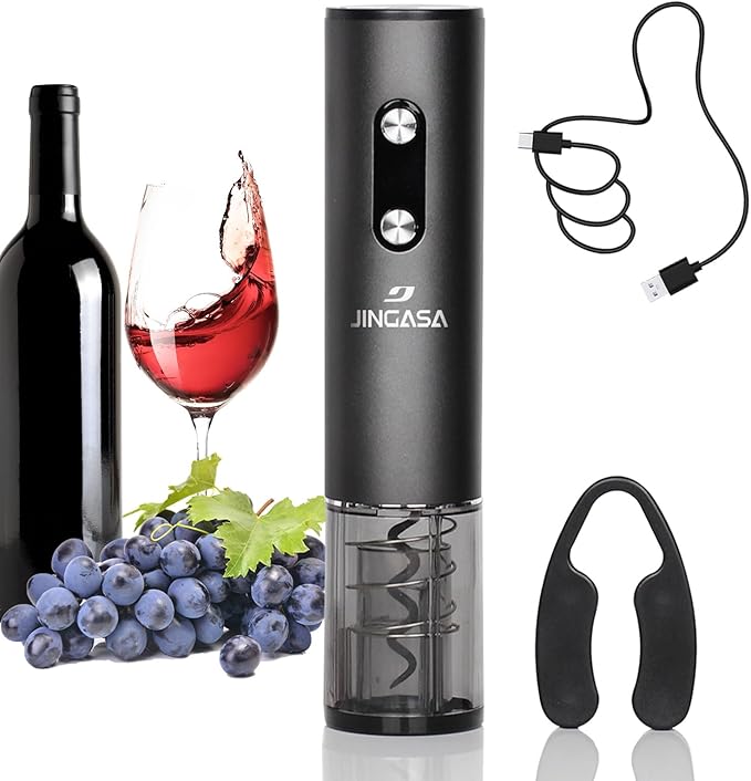 Electric Wine Opener with Automatic Corkscrew & Foil Cutter – Rechargeable Type-C Corkscrew Bottle Opener for Home, Kitchen & Party, Black,1 Pack
