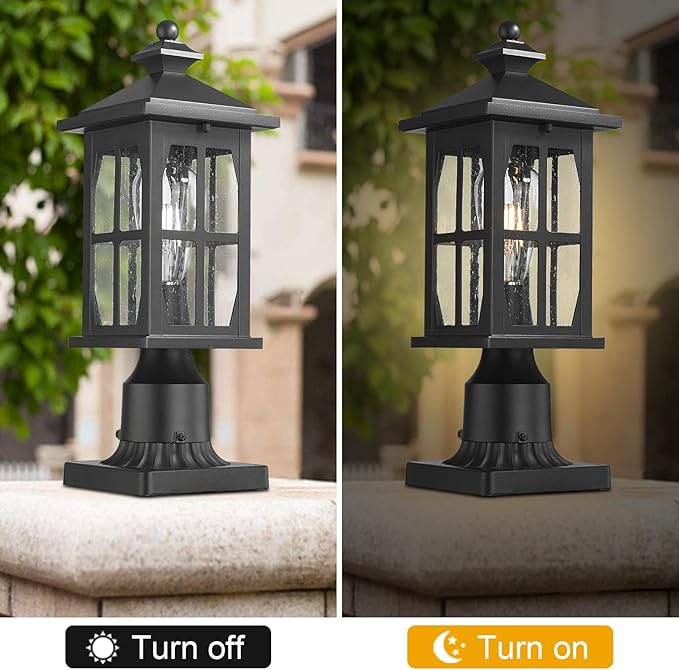 Darkaway Outdoor Post Lights, Exterior Post Lantern Lamp Waterproof Aluminum Housing Lamp with Seeded Glass, Fence Pole Deck Lighting for Garden Patio Pathway Driveway