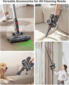 Cordless Vacuum Cleaner, 6-in-1 Lightweight Stick Vacuum with 45mins Runtime, LED Display & Light, Self-Standing, Rechargeable Cordless Vacuum for Carpet, Tile, Pet Hair, Hardwood Floors (Gray)