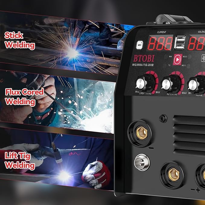 135Amp MIG/Lift TIG/Stick Welder, 3 in 1 IGBT Inverter Welding Machine, 110V Flux Core Welder with Large LED Digital Display, Synergic Control, Hot Start for DIY, Automotive and Home Repair