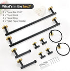 TQKAG Black and Gold Bathroom Hardware Accessories Set 10-Pieces, Premium SUS304 Stainless Steel Bathroom Towel Bar Holder Set 23.6 Inch Round Towel Racks for Bathroom Wall Mounted